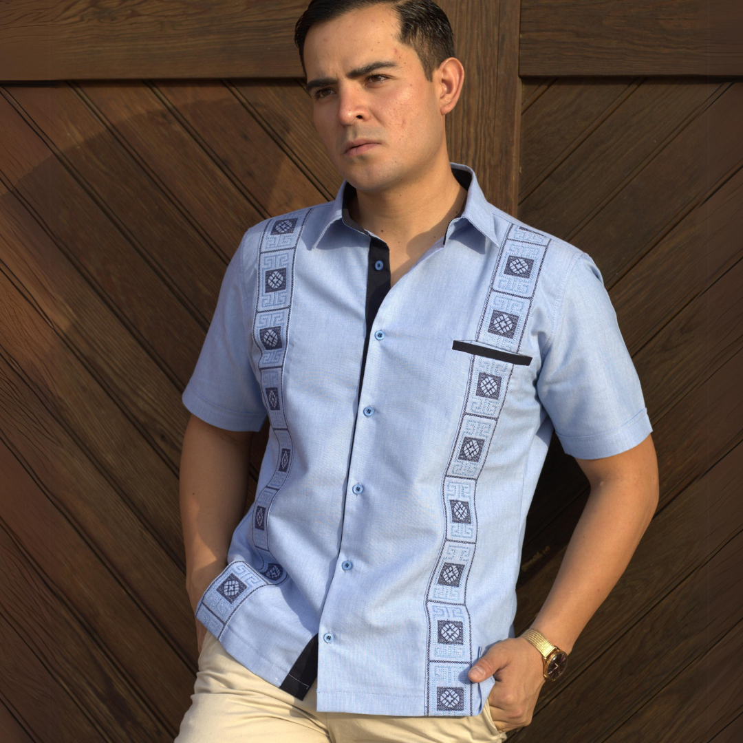 Guayabera azul sale