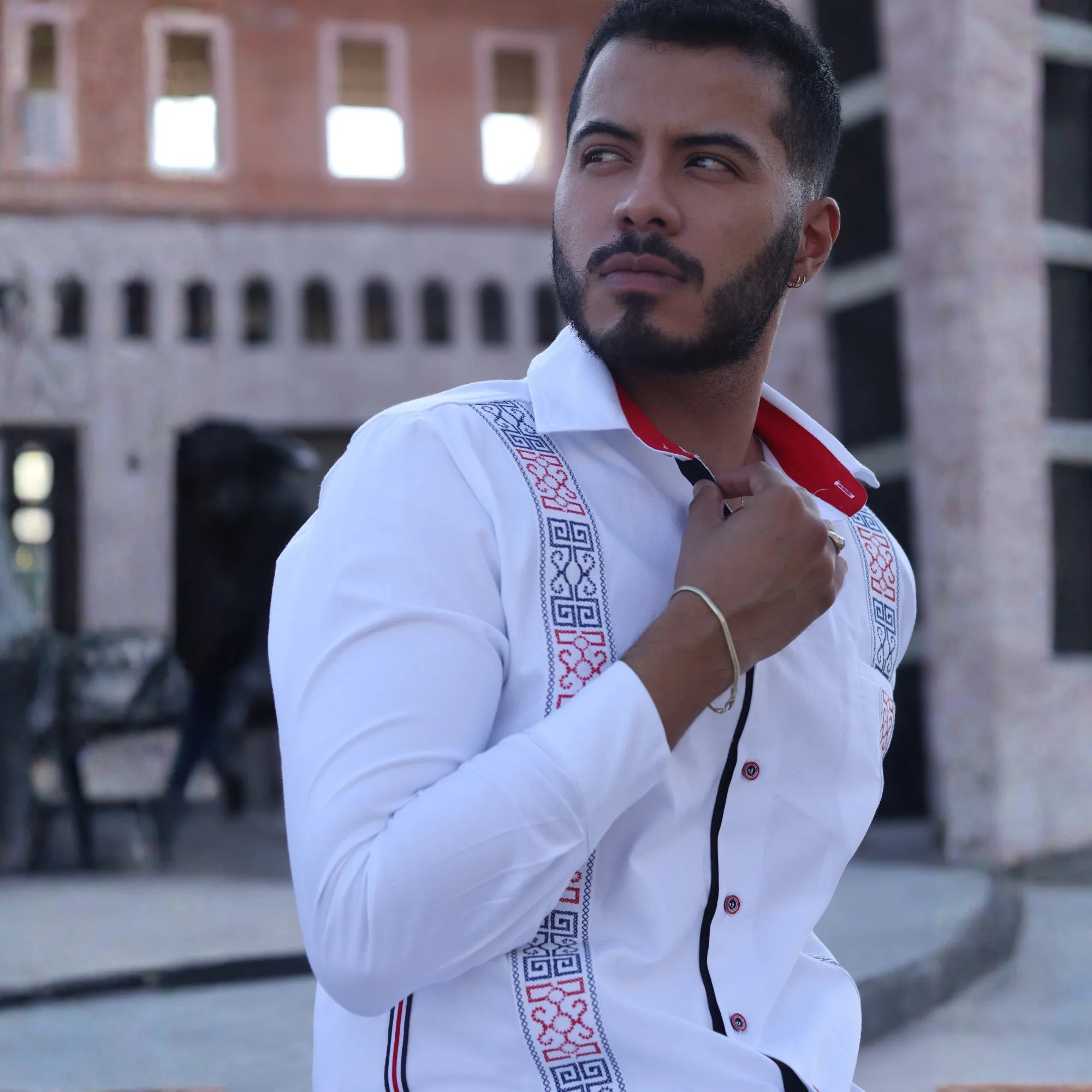 Camisa Guayabera Blanca Manga Larga Bordada TMY