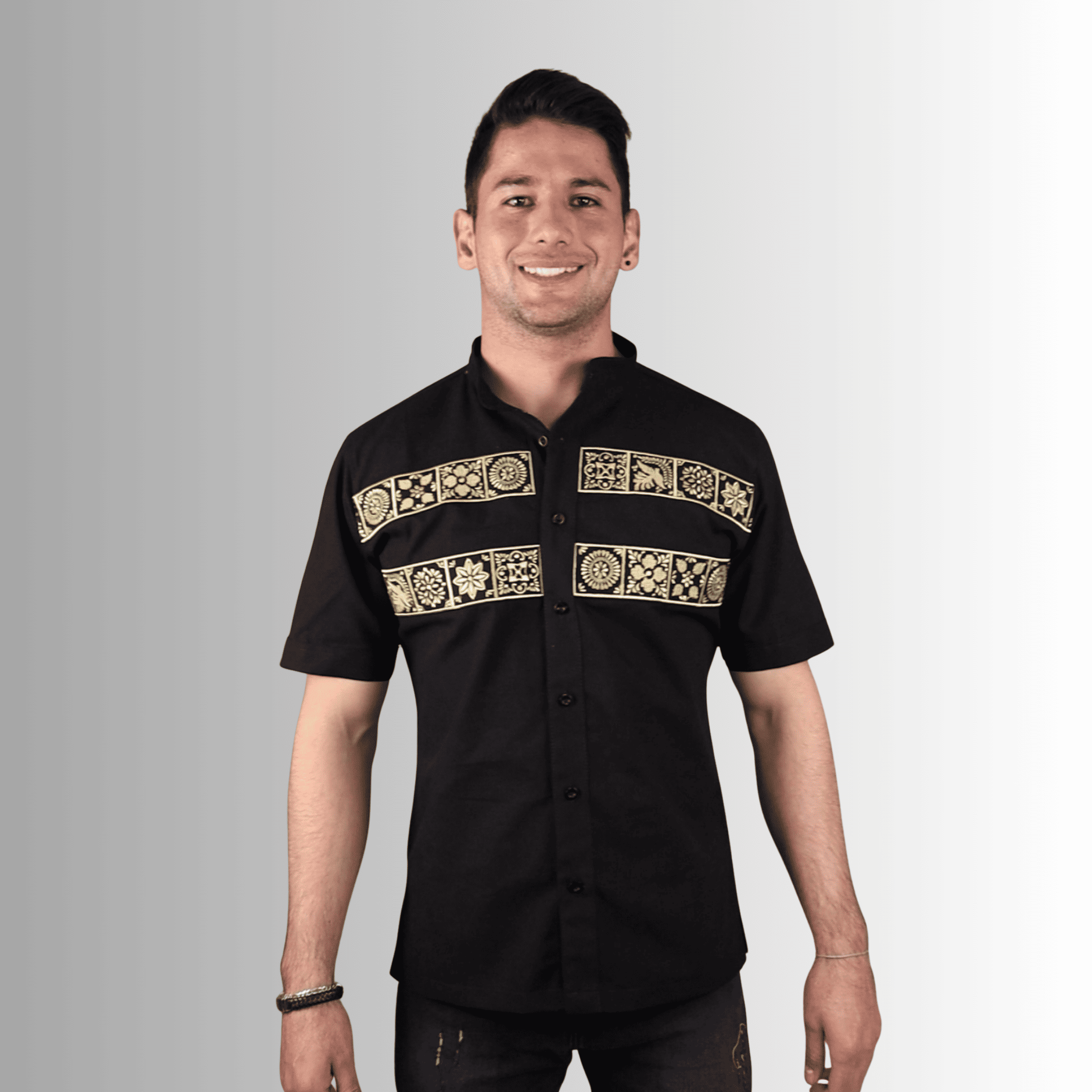 Camisa Guayabera Talavera Mexicana Negro