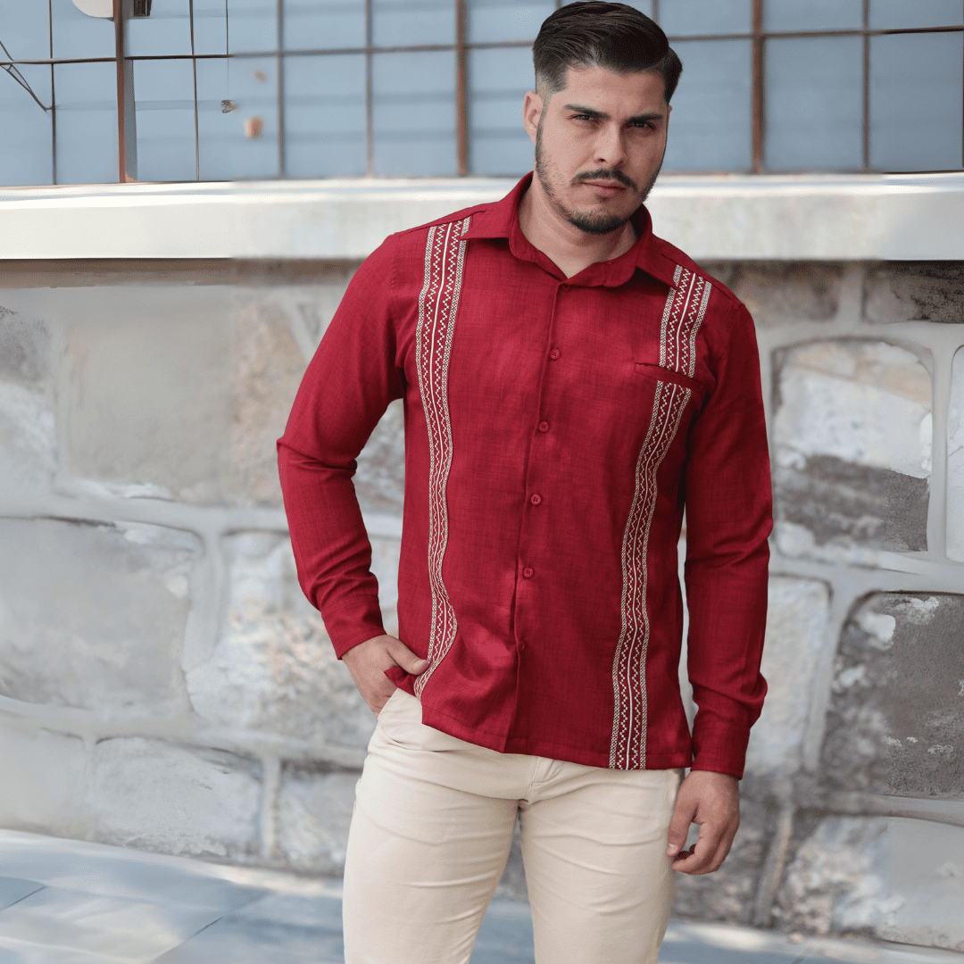 Camisa Guayabera Tinto/Larga