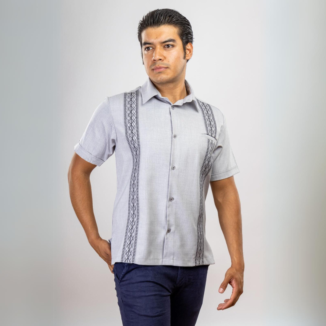 Camisa Guayabera Gris/Negro