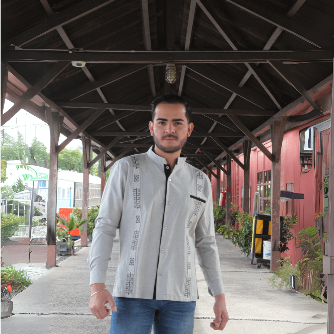 Camisa Guayabera Gris Claro Manga/Larga