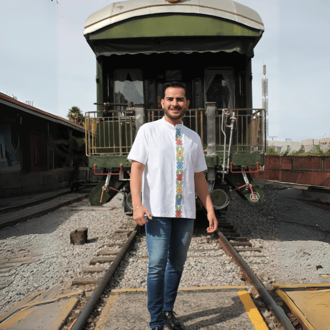 Camisa Guayabera Blanca Flores Lethe