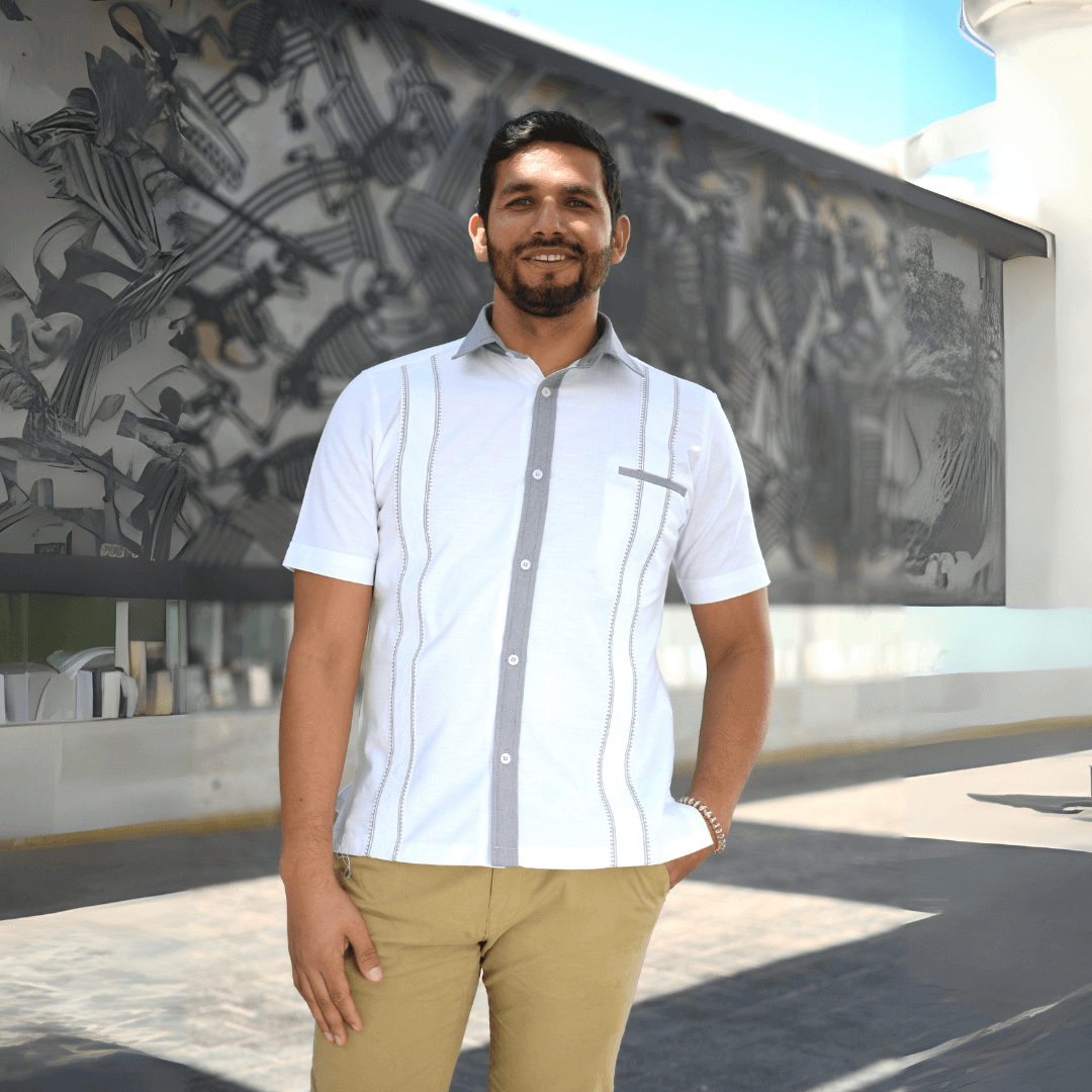 Camisa Guayabera Blanco/Gris