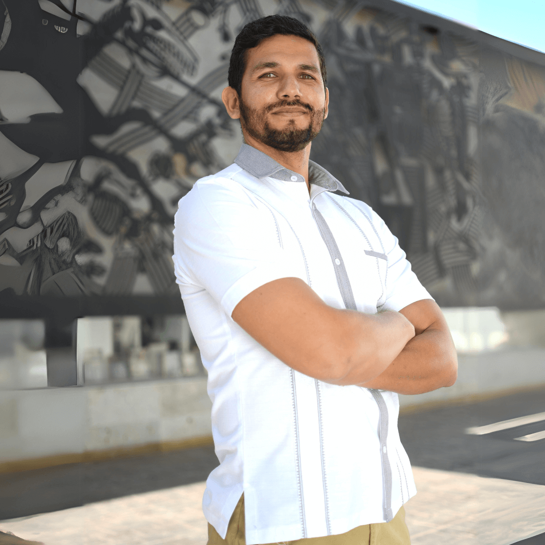 Camisa Guayabera Blanco/Gris