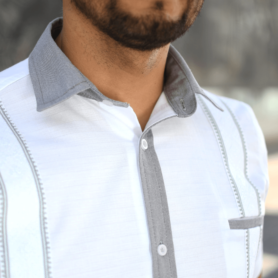 Camisa Guayabera Blanco/Gris